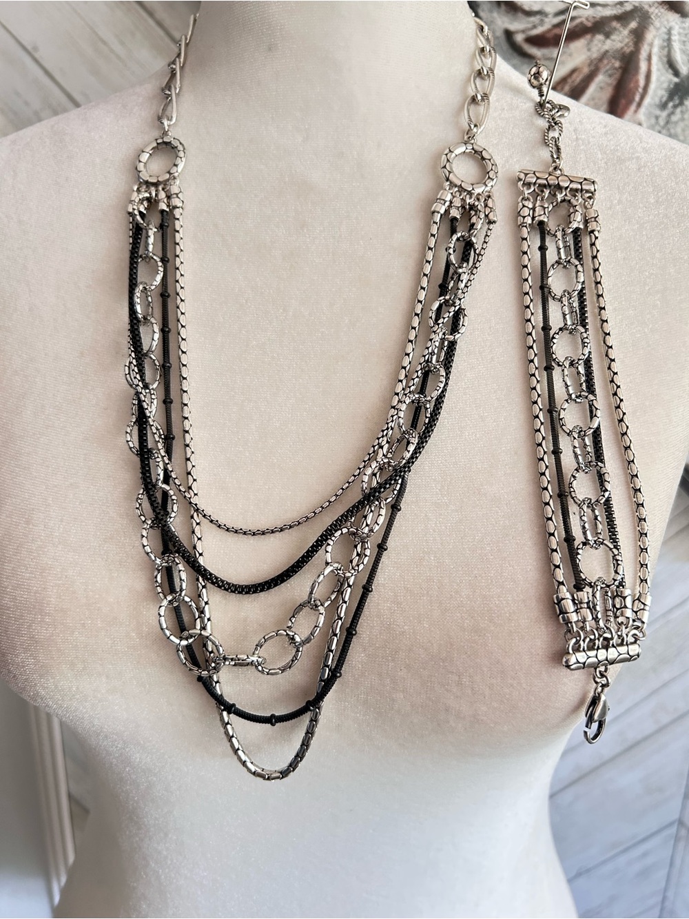 Brighton Pebble Cascade multi-strand silver and black layering necklace/bracelet